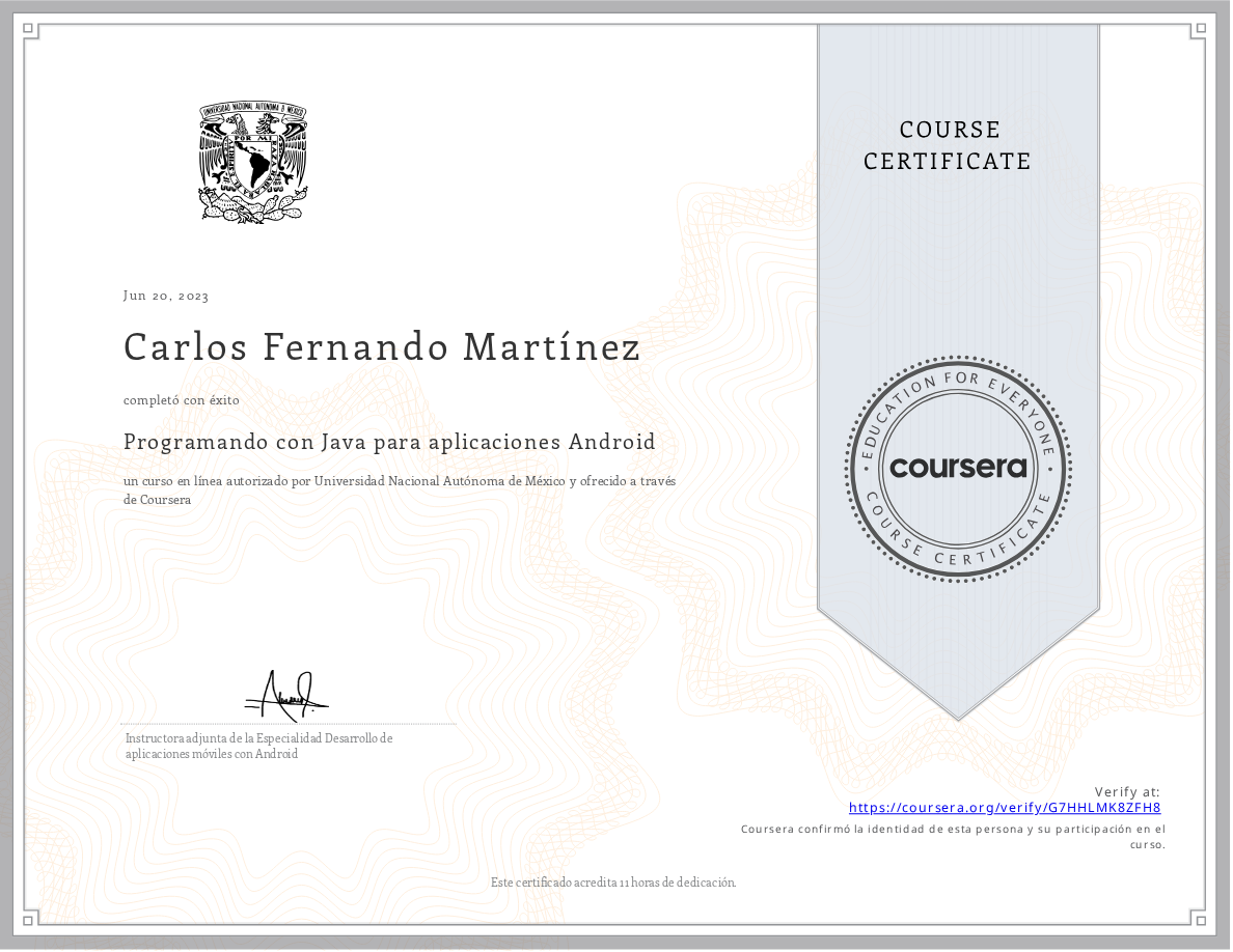Certificado Programando con Java para aplicaciones Android